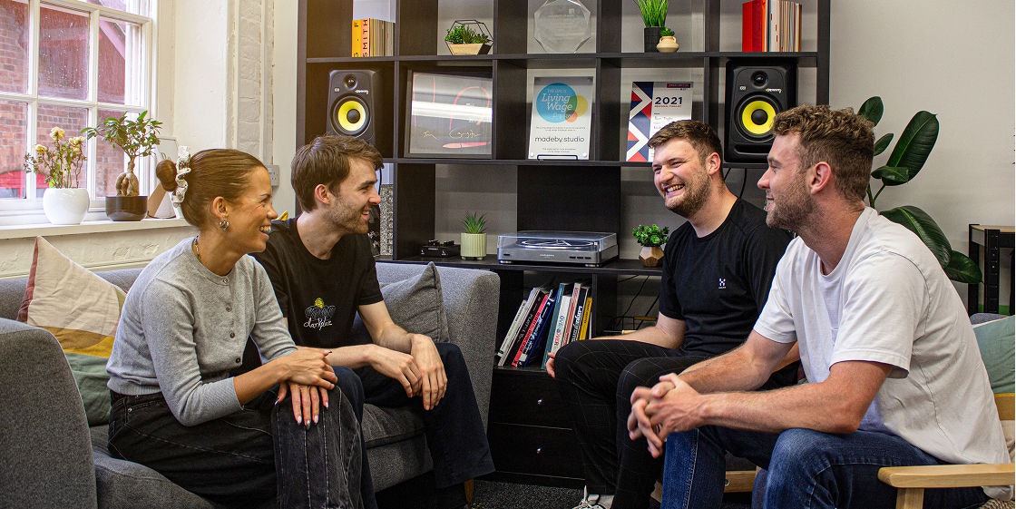 Team chatting in the madeby.studio office