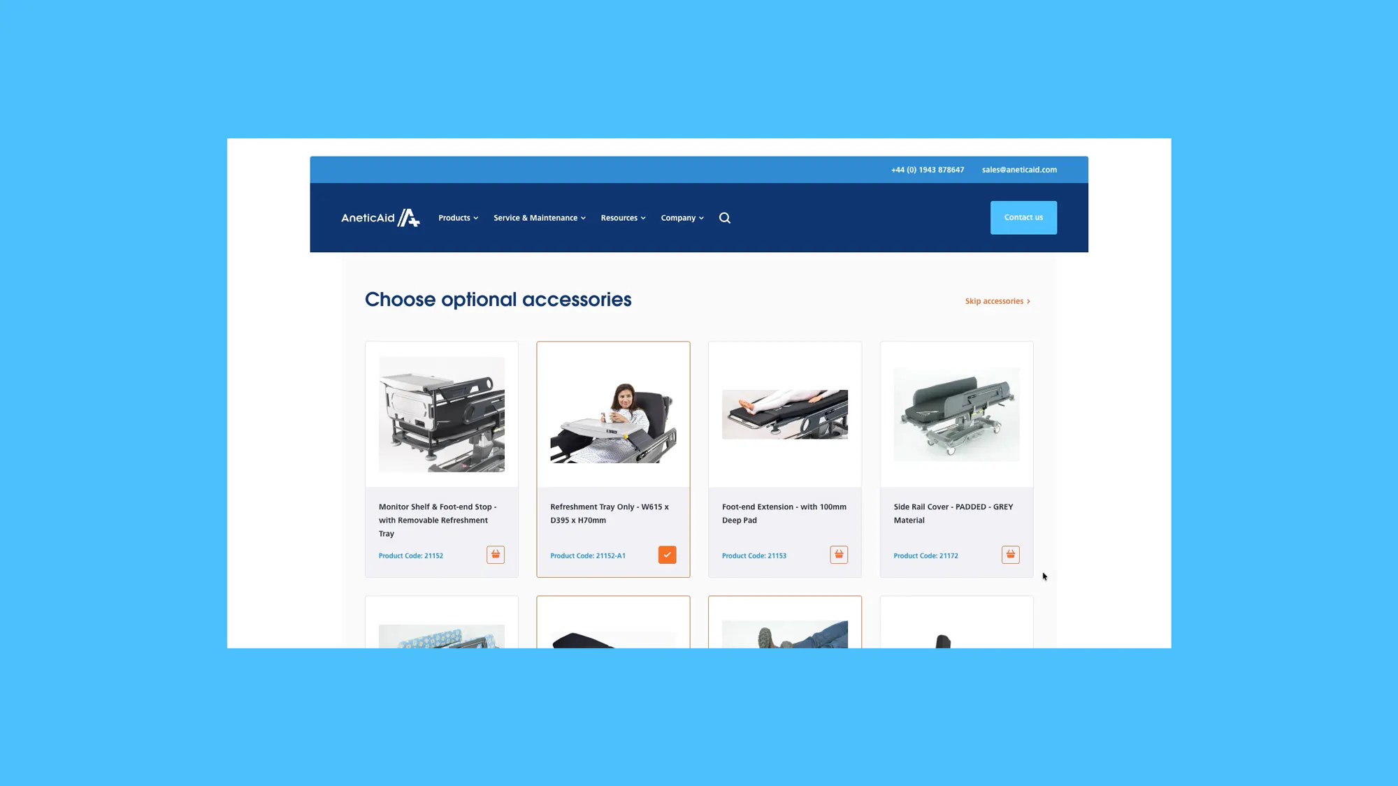 Image of the Anetic Aid Website accessories screen.