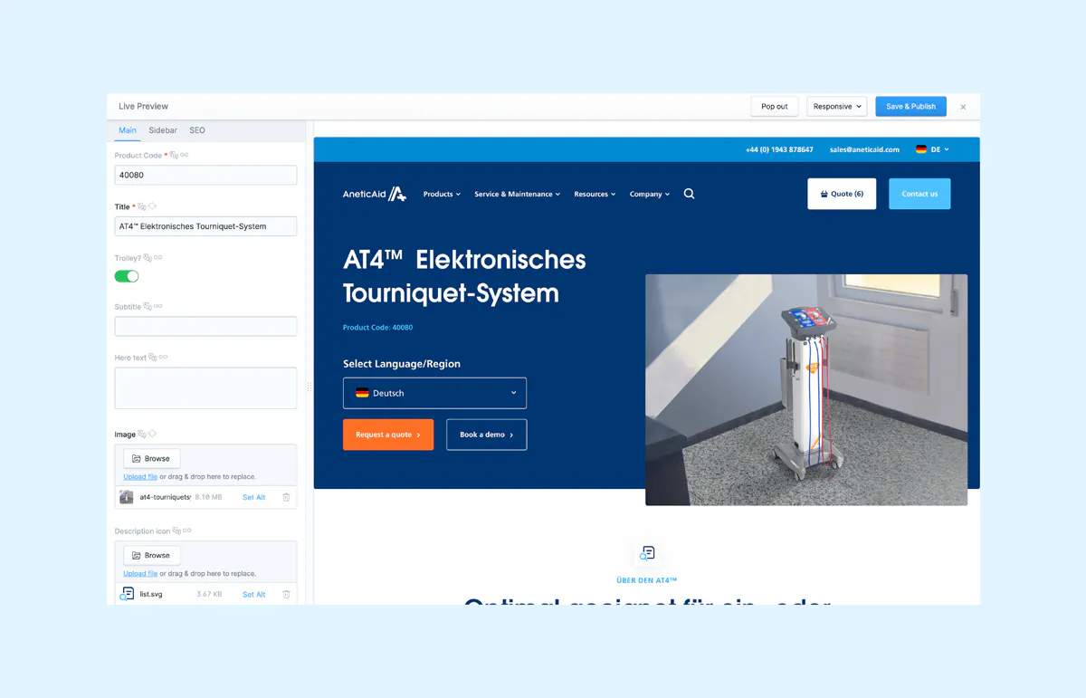 Image of the Anetic Aid Website product upload CMS page.