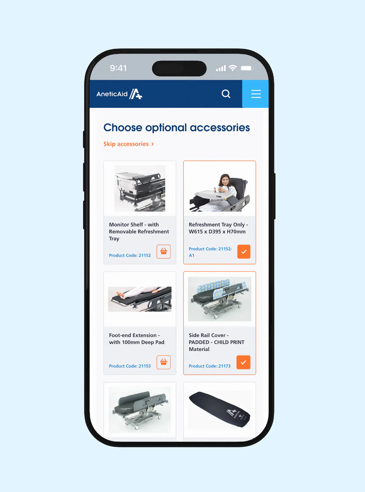 Image of the Anetic Aid accessories mobile page.