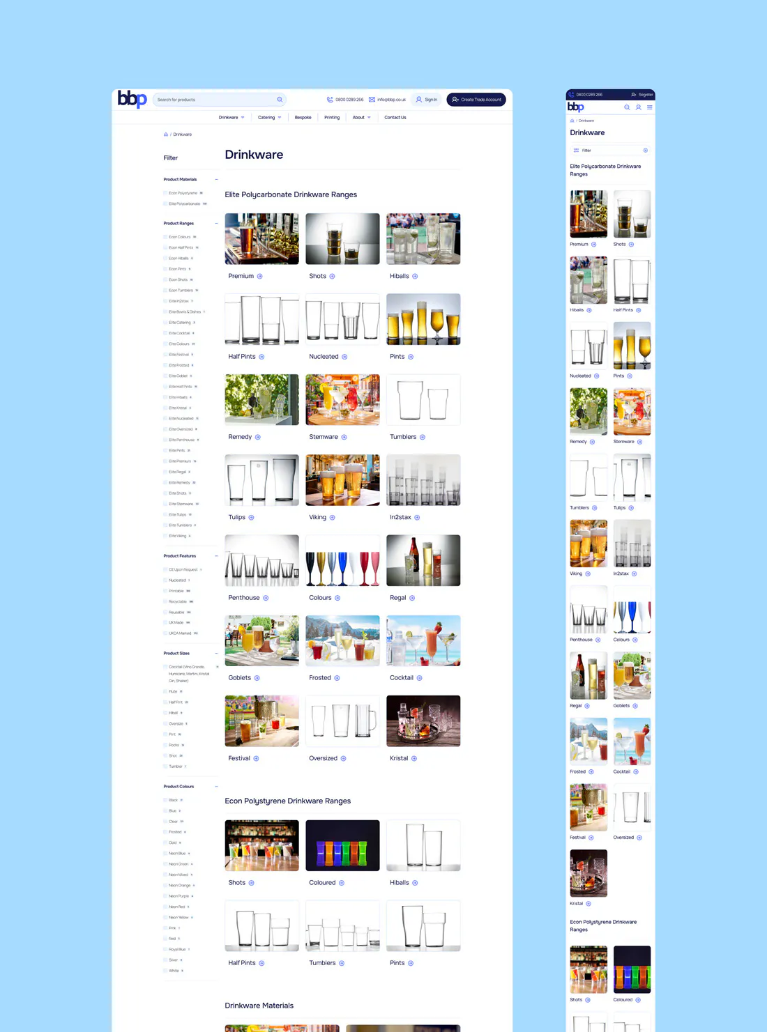 Image of the BBP website Drinkware page.