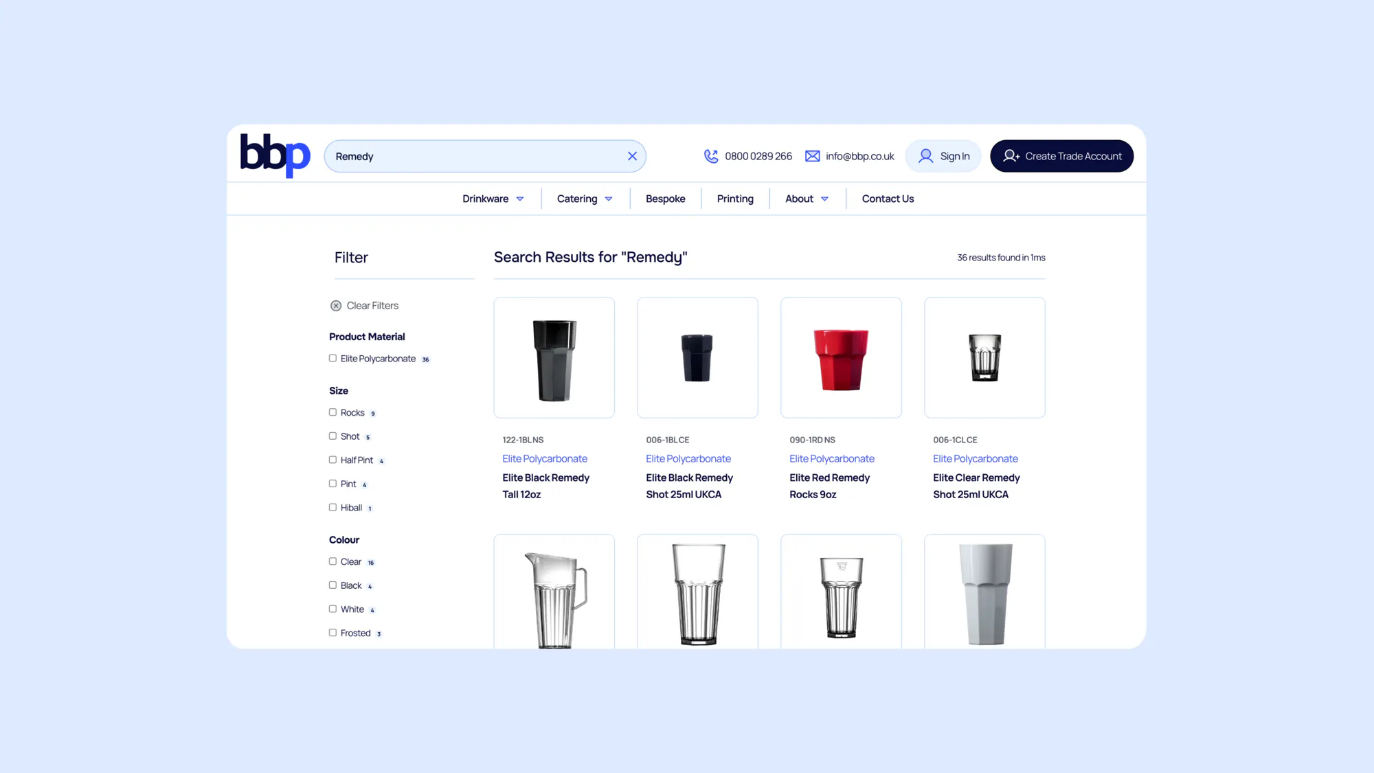 Image of the BBP website search functionality.