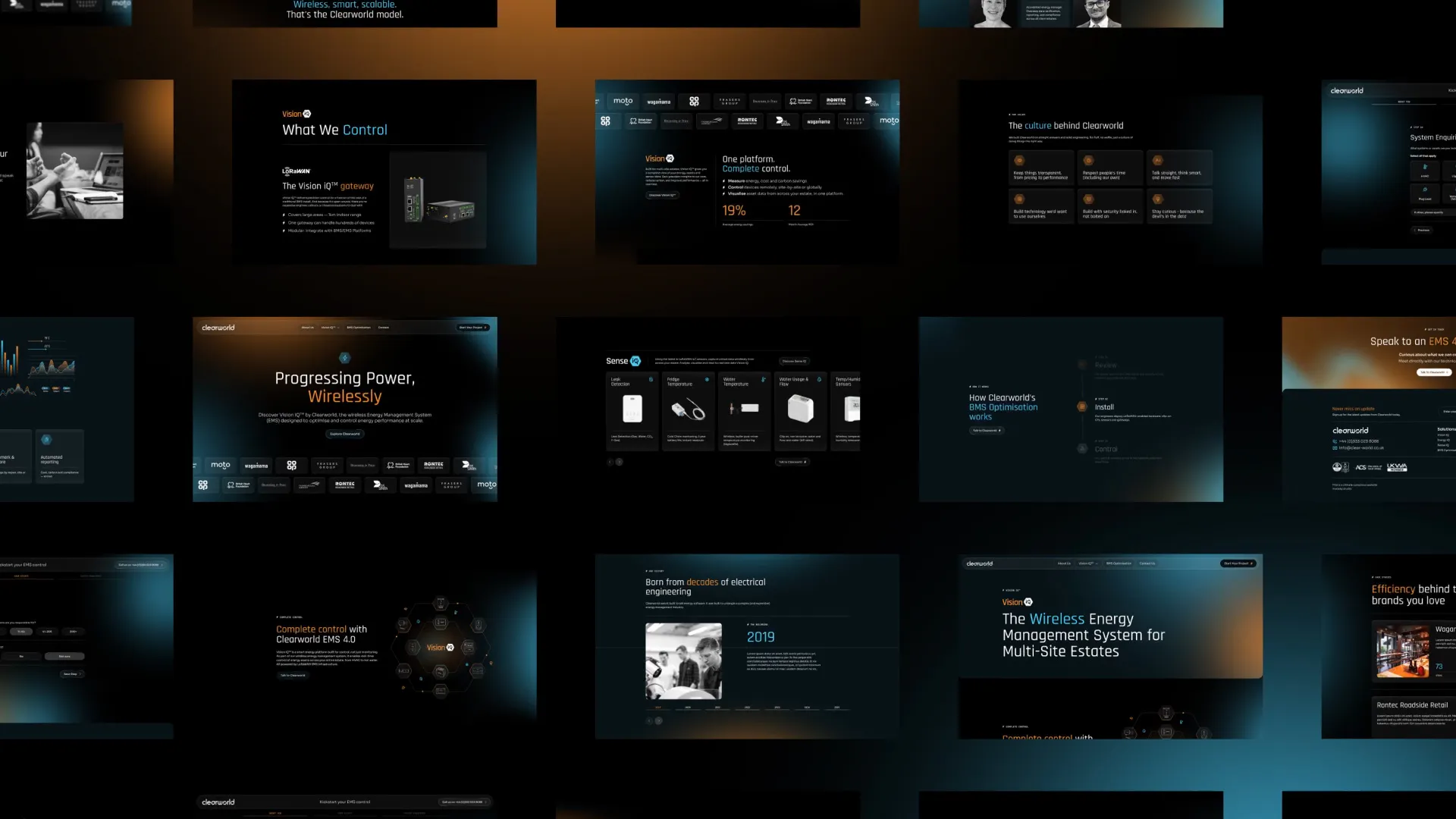 Image of multiple Clearworld website screens.
