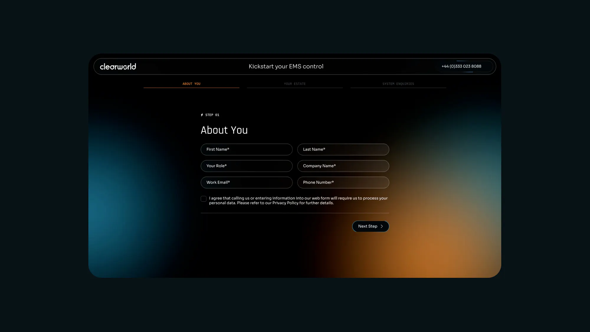 Image of the Clearworld contact form.