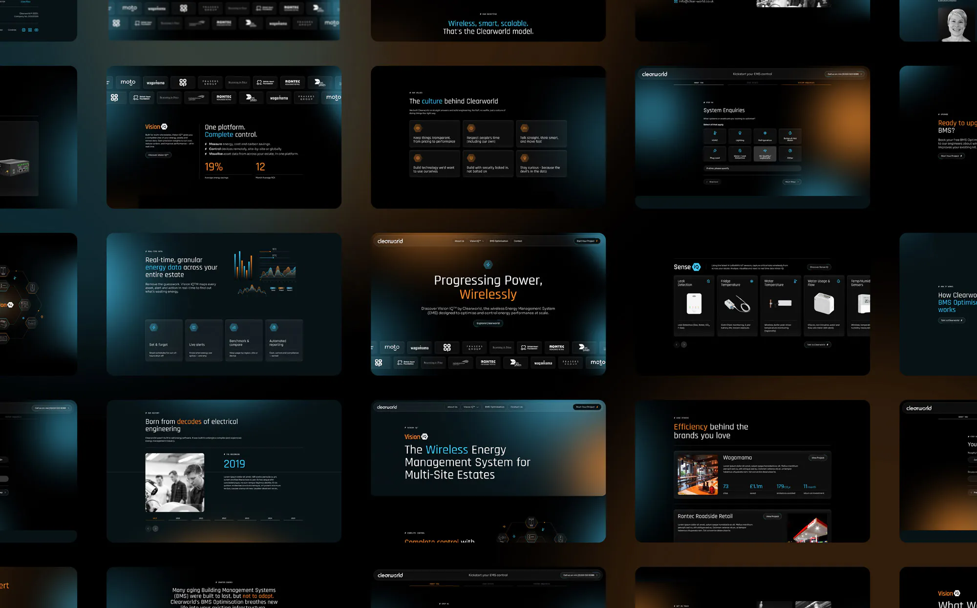Image of multiple Clearworld website screens.