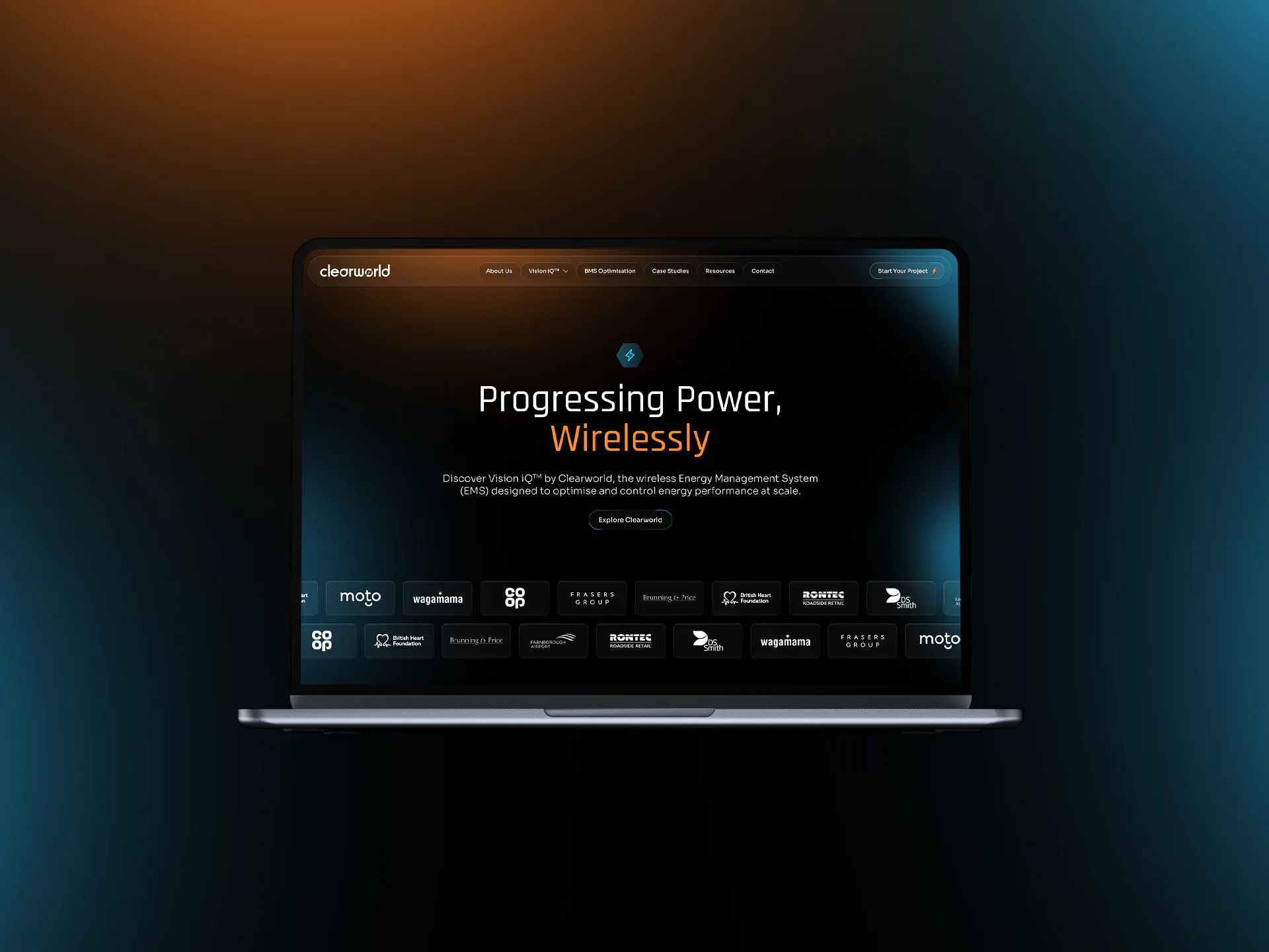 Mockup of the Clearworld website on a laptop.