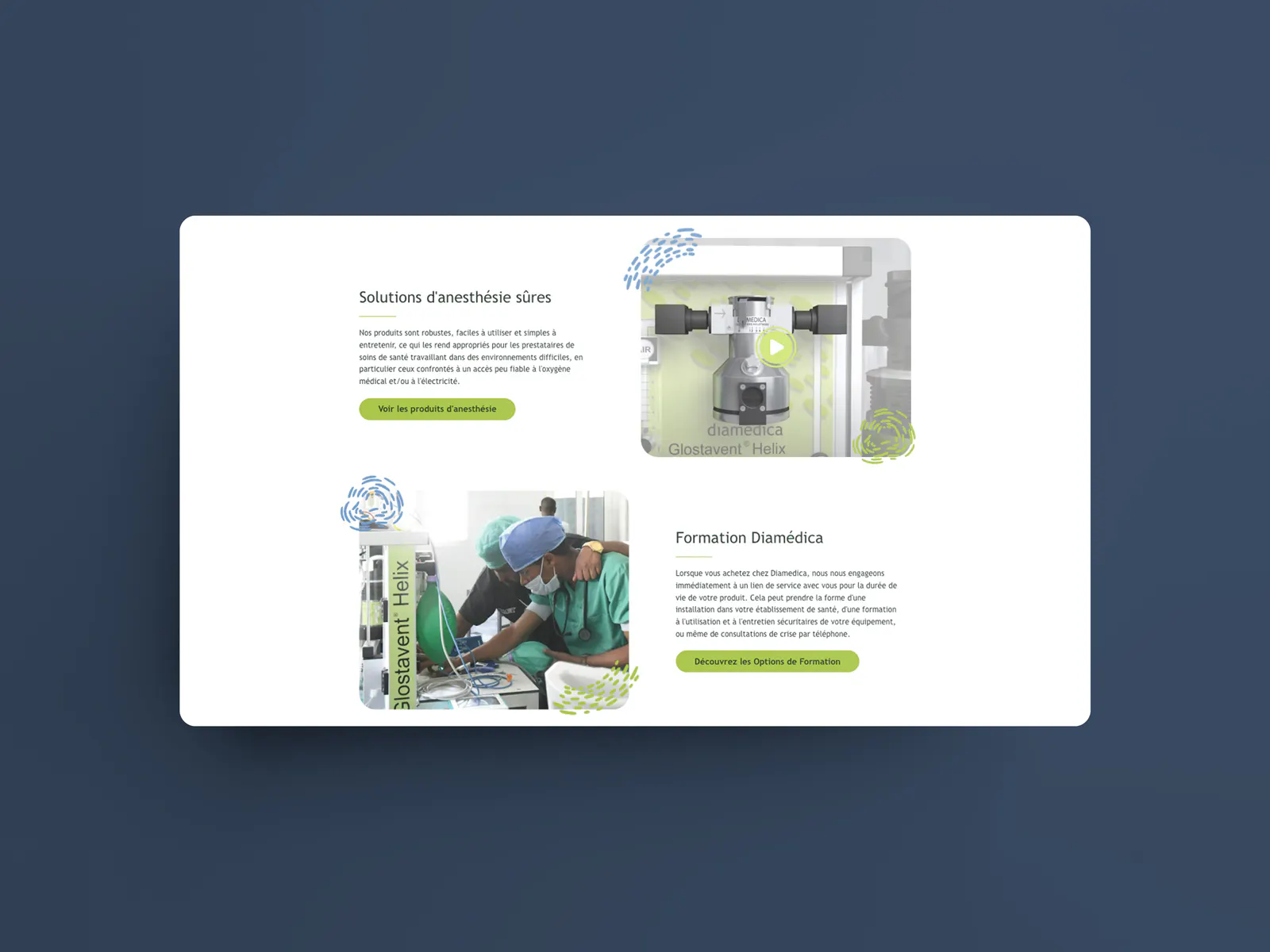 Image of a Diamedica Website screen in French.