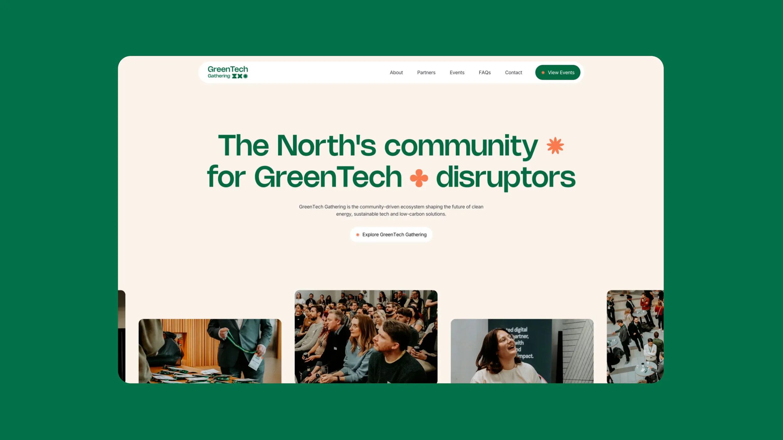 Image of GreenTech Gathering website homepage.