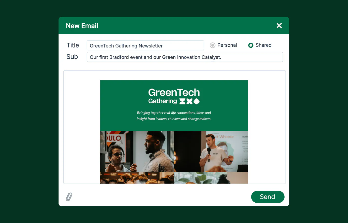 Image of GreenTech Gathering email newsletter.