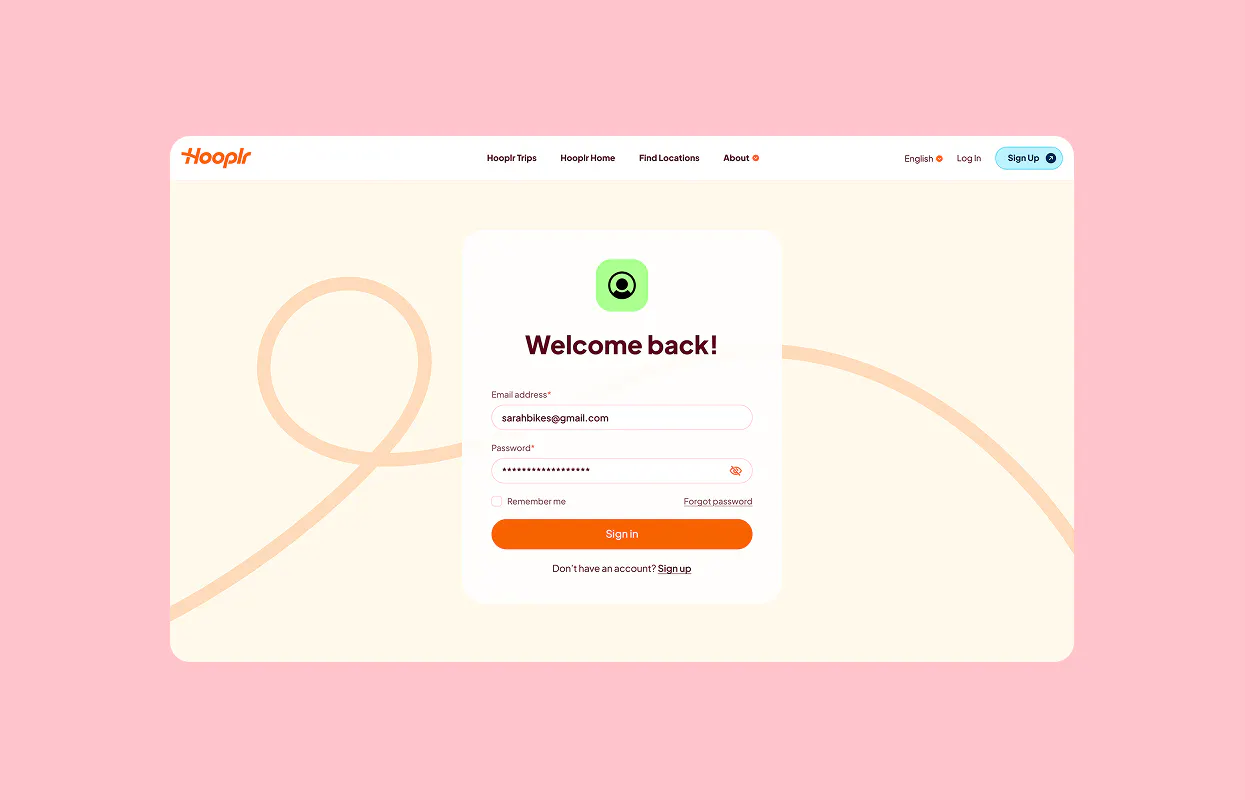 Hooplr log in screen