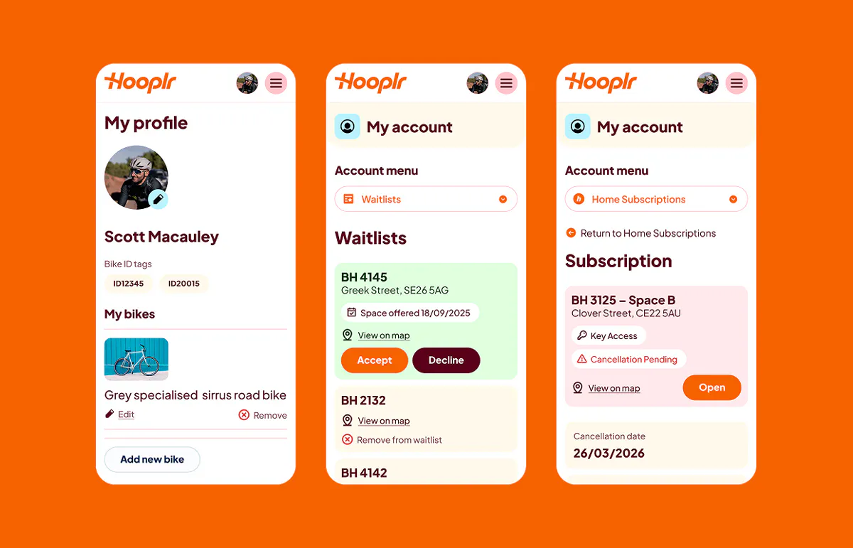 Hooplr mobile website account area screens