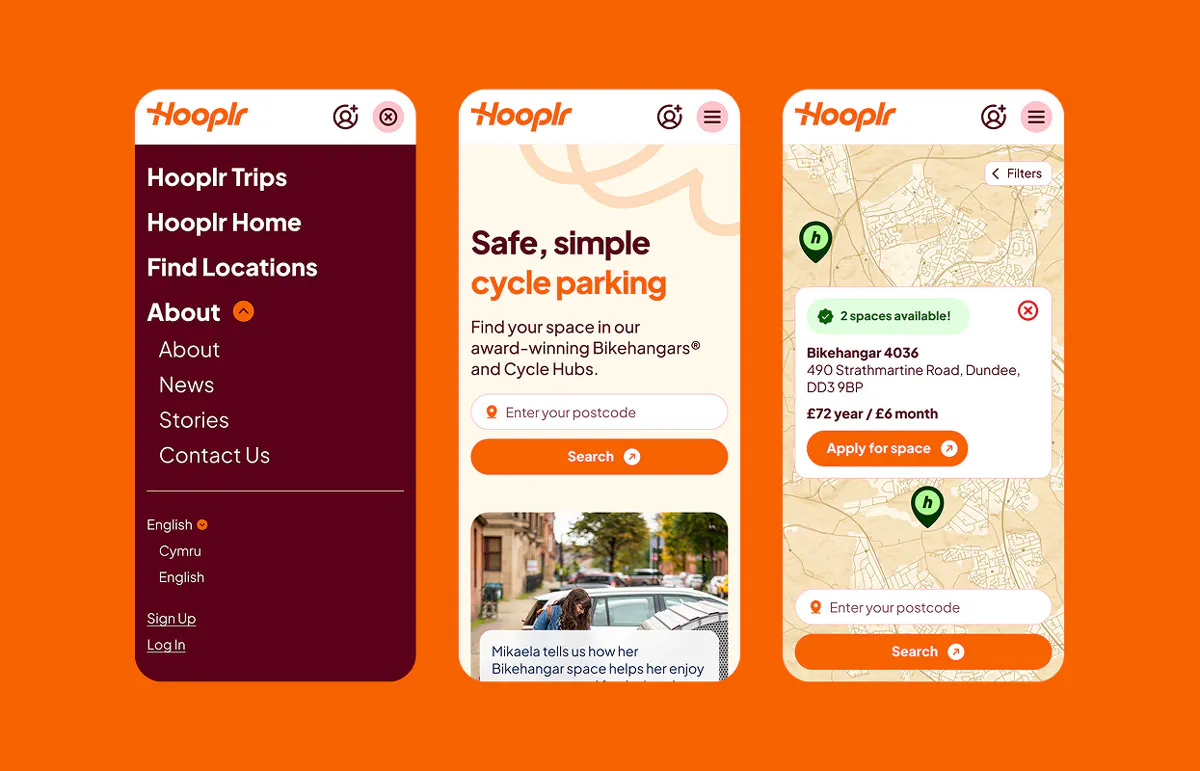 Hooplr mobile website screens