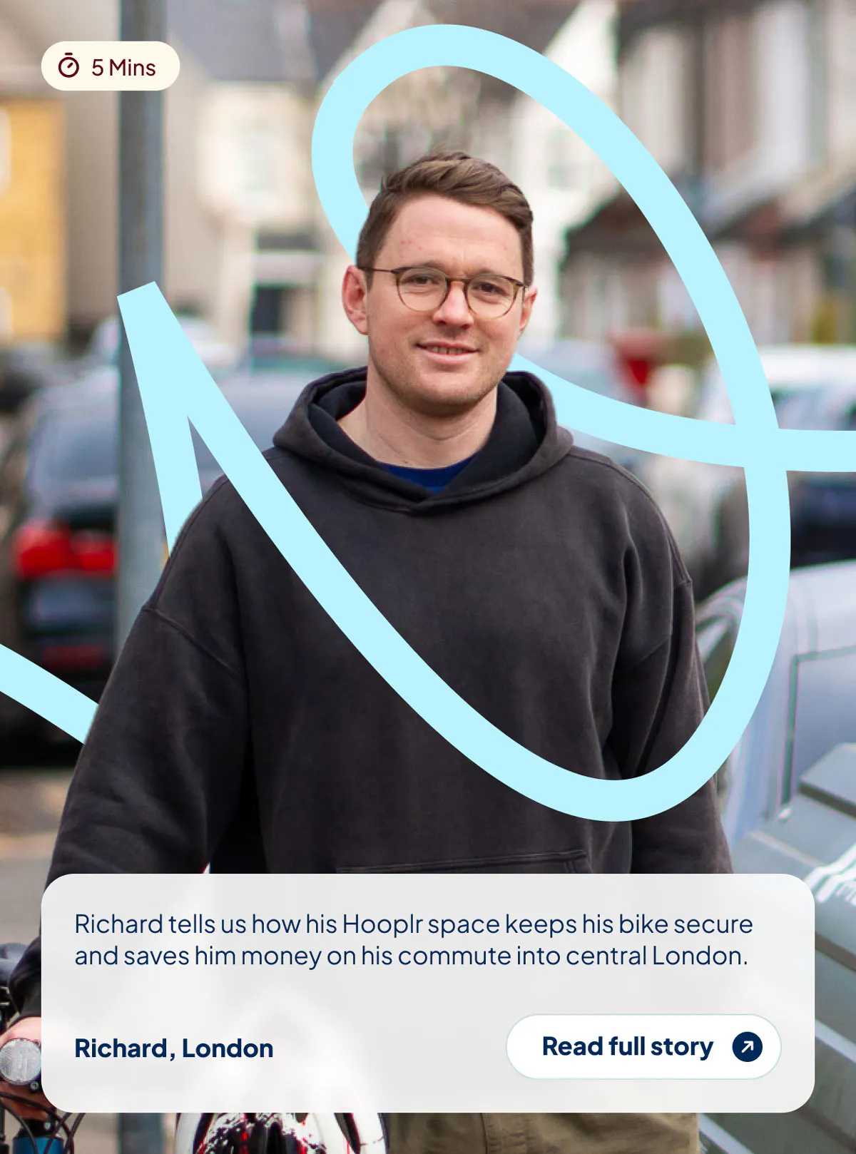 Bike rider surrounded by Hooplr branding