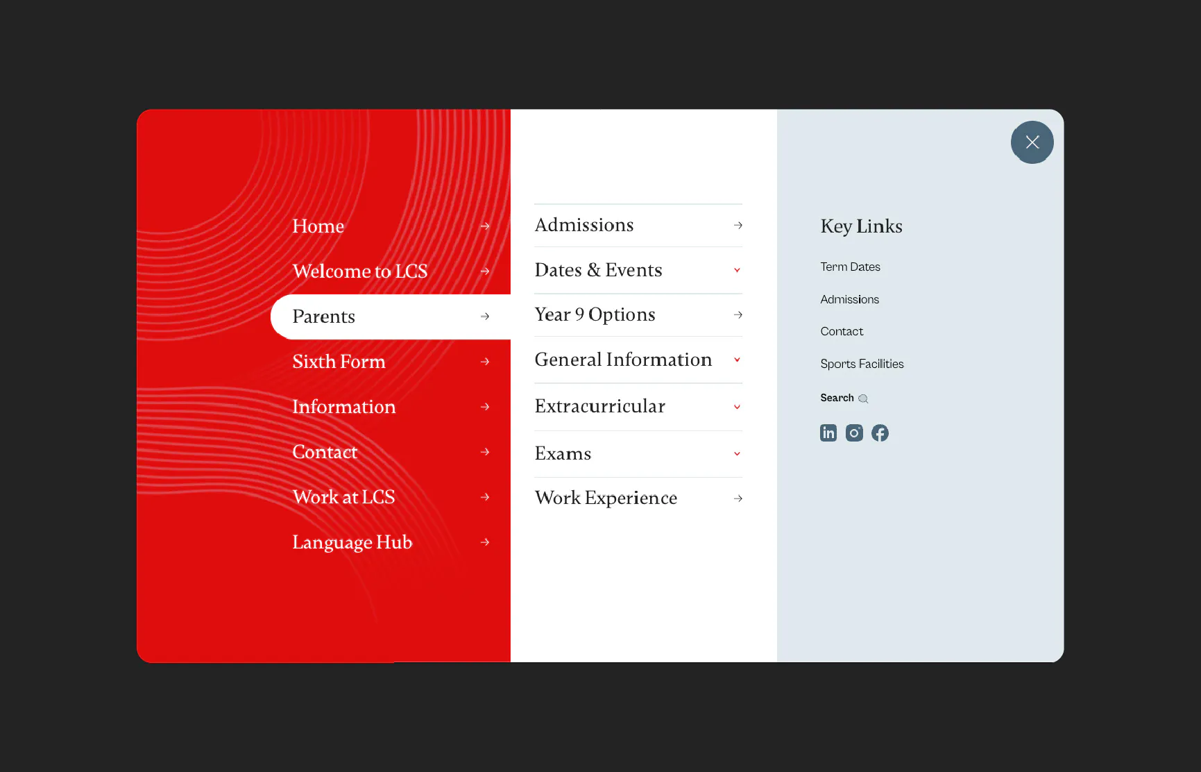 Image of the Littleover website menu.