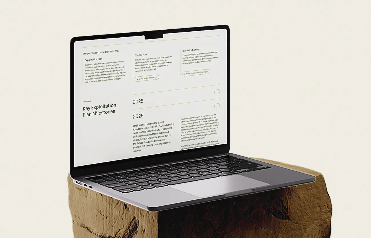 Laptop mockup of the Dalton LIDP exploitation plan milestones.