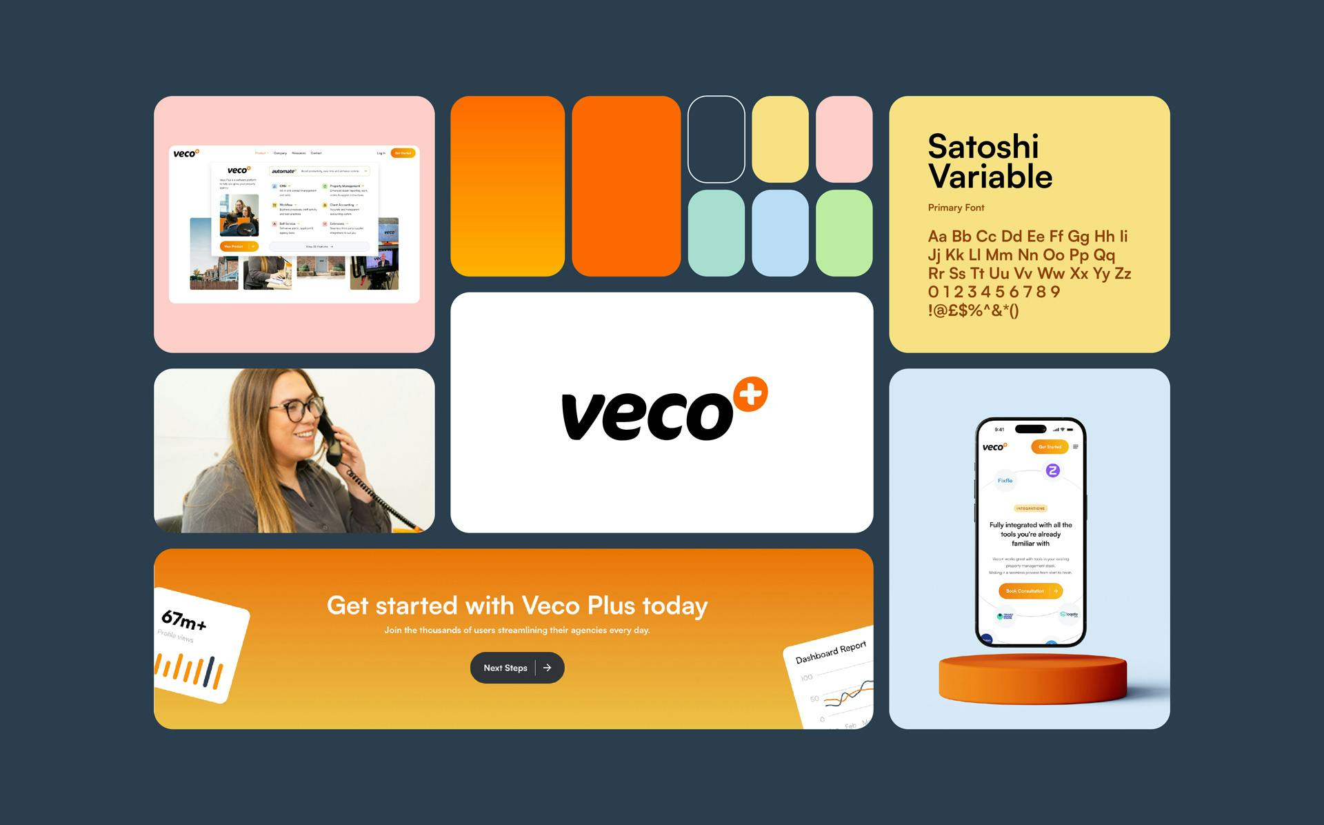 A grid of the Veco Plus brand elements.