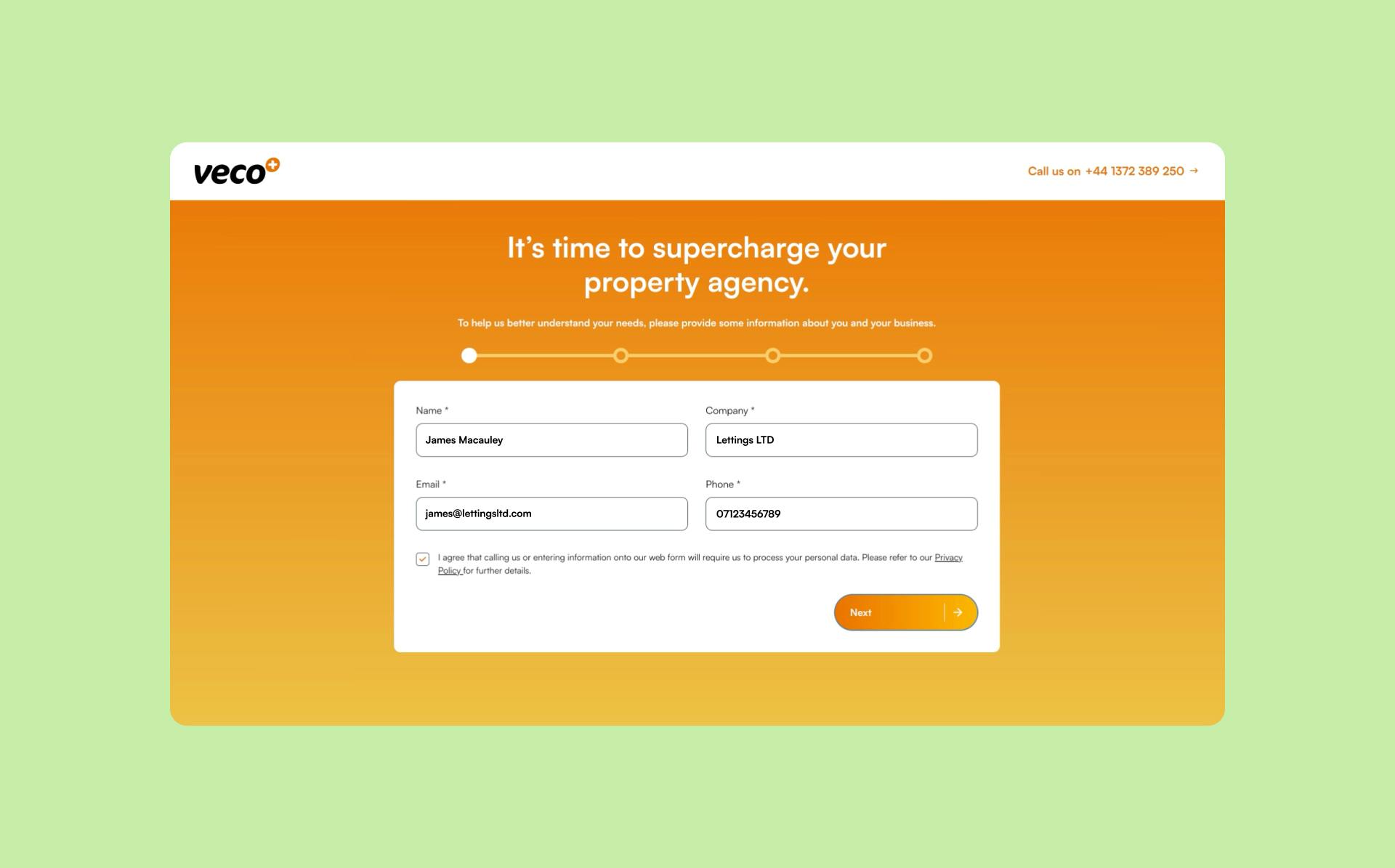 An image of the Veco Plus consultation form.
