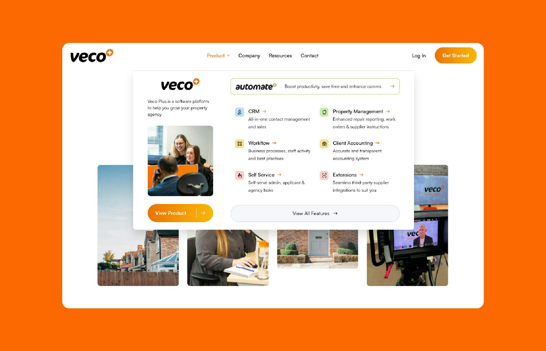An image of the Veco Plus dropdown menu.