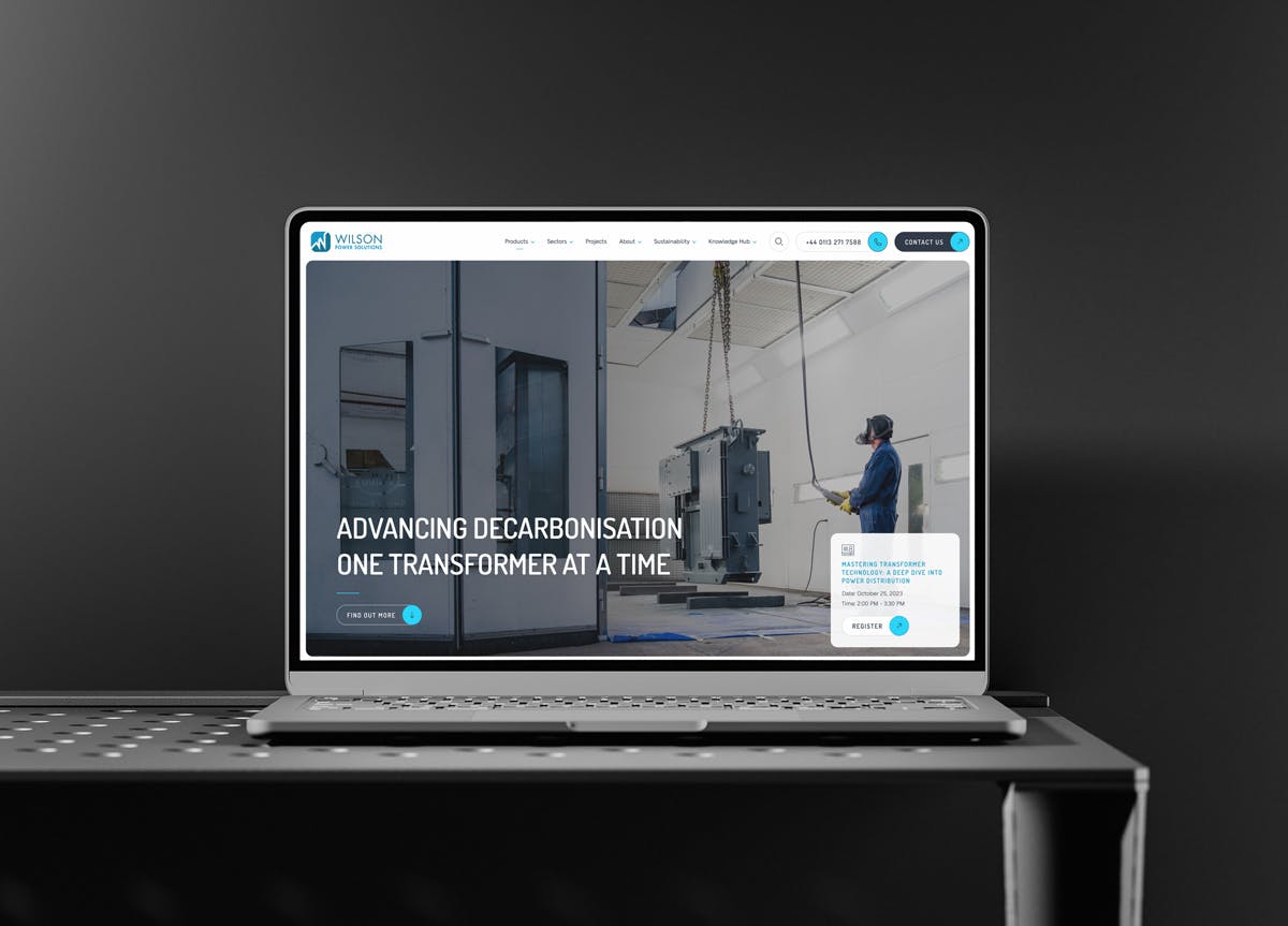Laptop mockup of Wilson Power Solutions homepage.