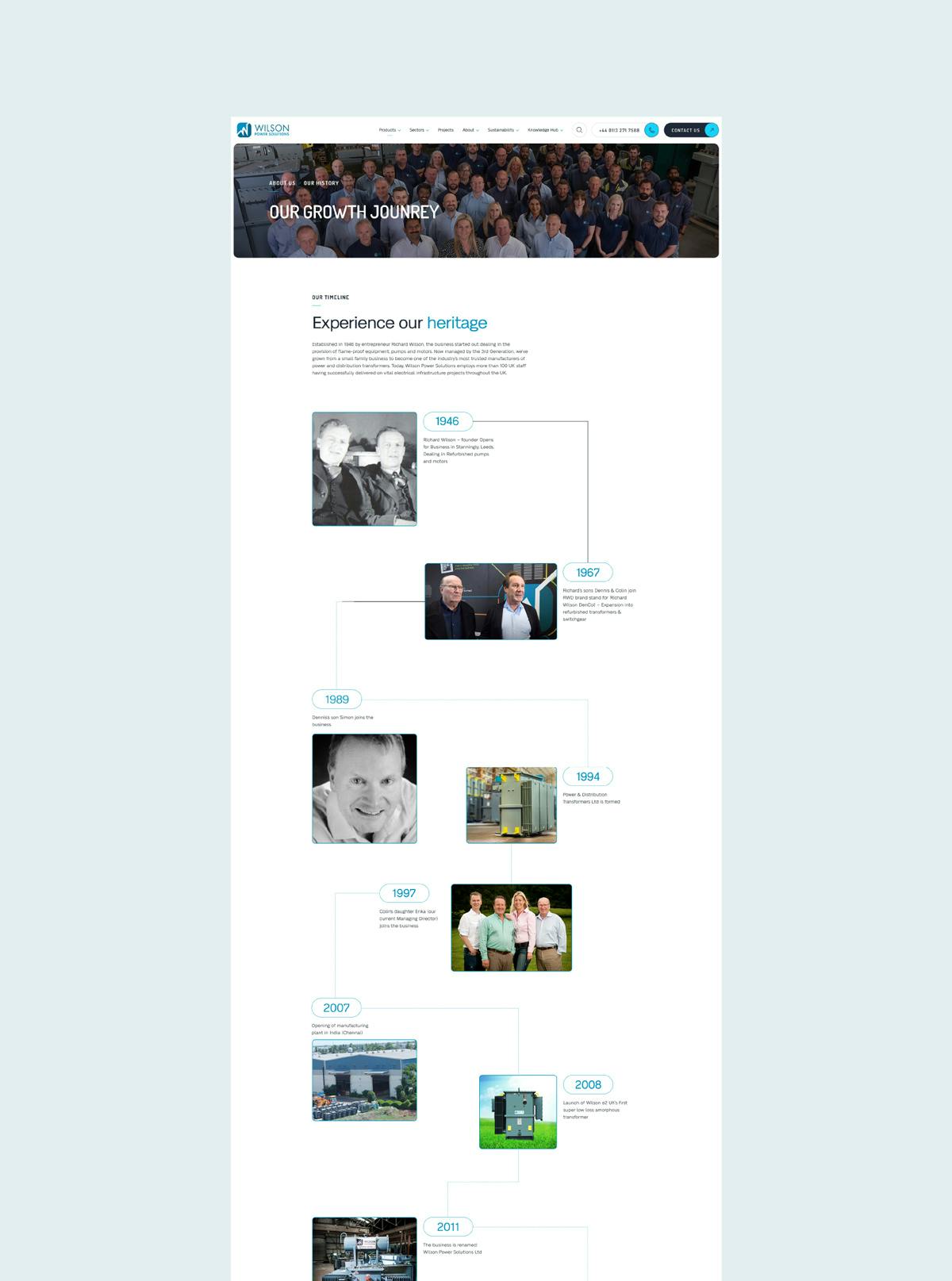 Image of Wilson Power Solutions history page.