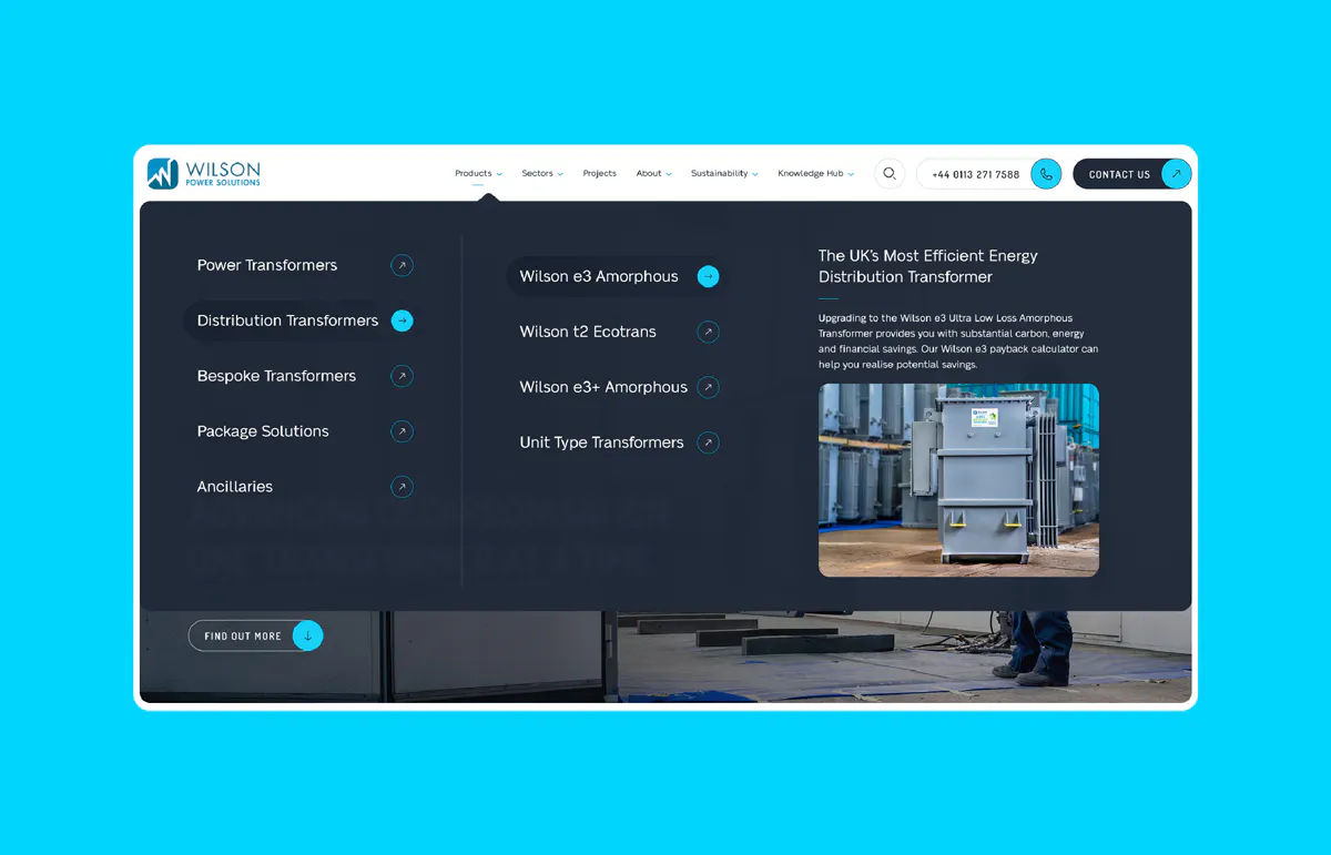 Image of the Wilson Power Solutions dropdown menu.