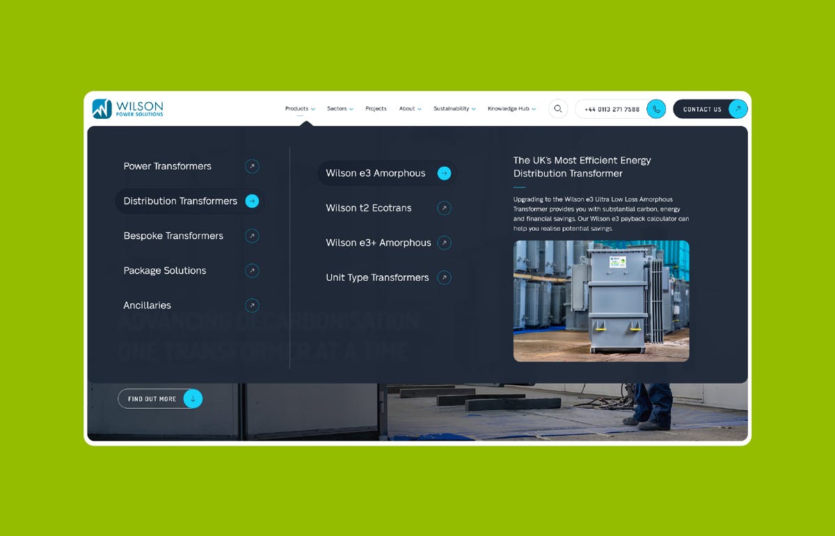 Image of Wilson Power Solutions dropdown menu.
