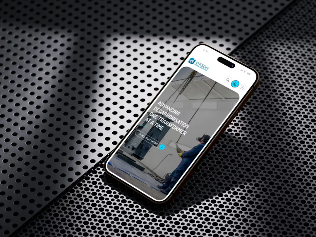 Phone mockup of the Wilson Power Solutions website.