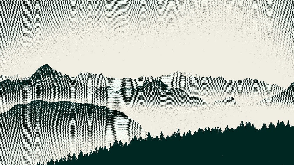 Dithered image of mountains and trees