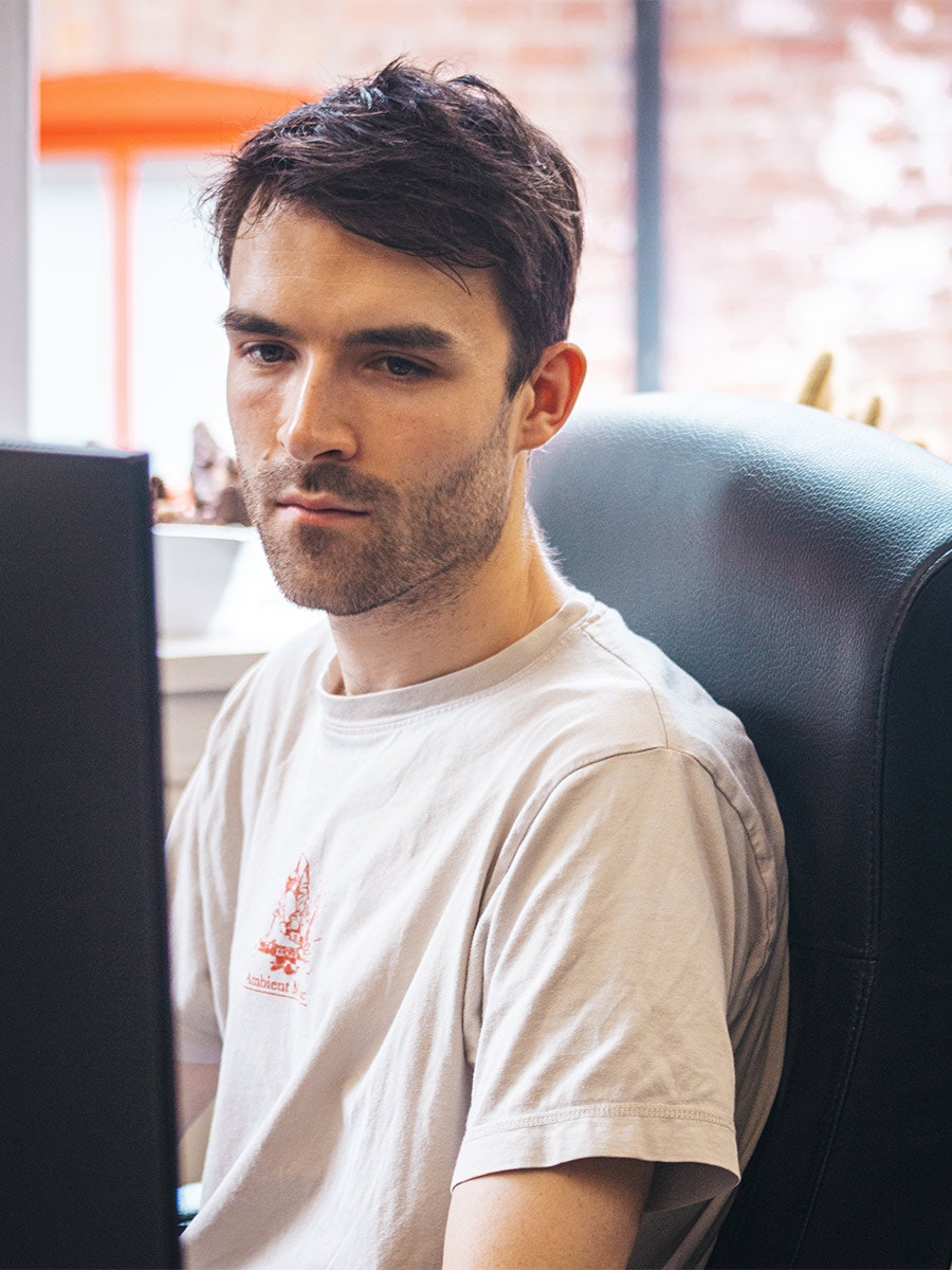 A website developer coding