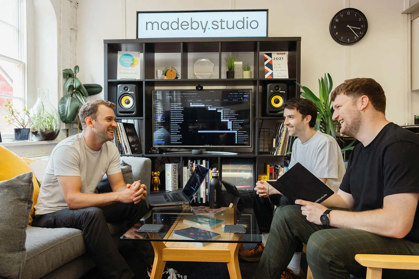Photograph of Sam, Matt and Arran having a meeting.